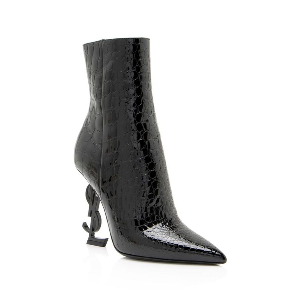 Saint Laurent Croc Embossed Leather Opyum Booties - Size 6.5 / 36.5